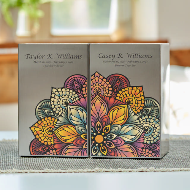 Life Canvas Mandala Pewter, Companion Urn Left Side