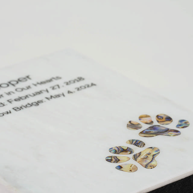 Monumental Memorials Pet Paws Blue Inlay, White