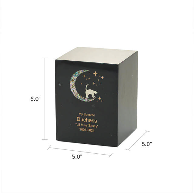Monumental Memorials Pet Cat Moon Pink Inlay, Blck