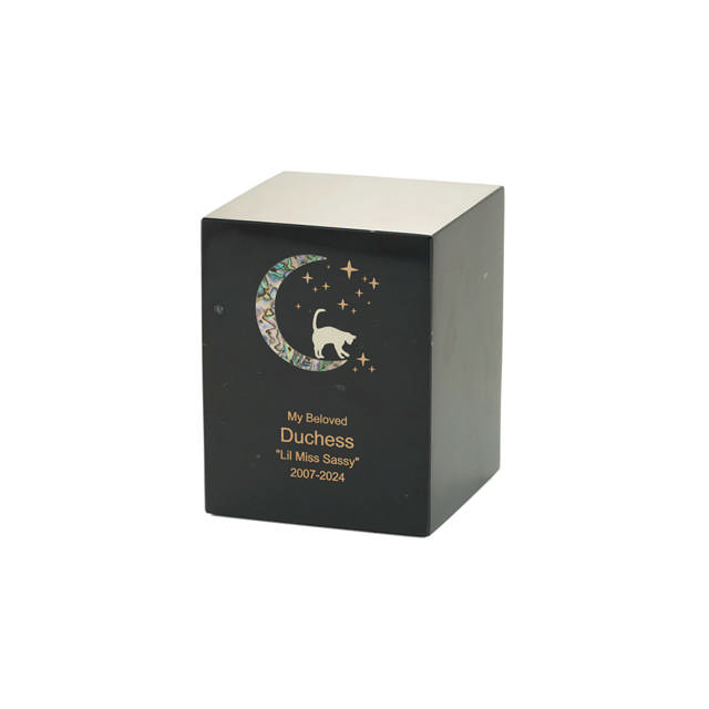 Monumental Memorials Pet Cat Moon Pink Inlay, Blck