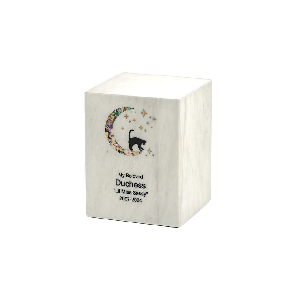 Monumental Memorials Pet Cat Moon Pink Inlay, Whte