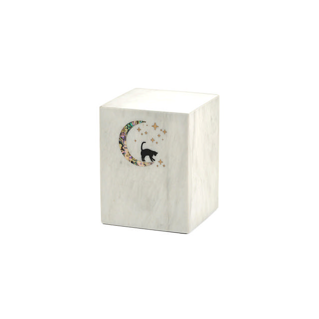Monumental Memorials Pet Cat Moon Pink Inlay, Whte