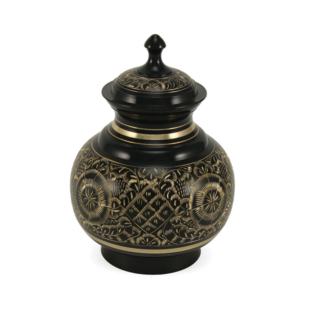 Black Engraved Urn, 70 Cubic Inches