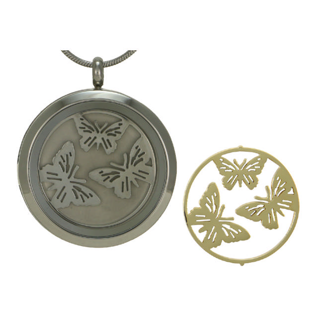 Pewter Round Hinged Butterflies Pendant