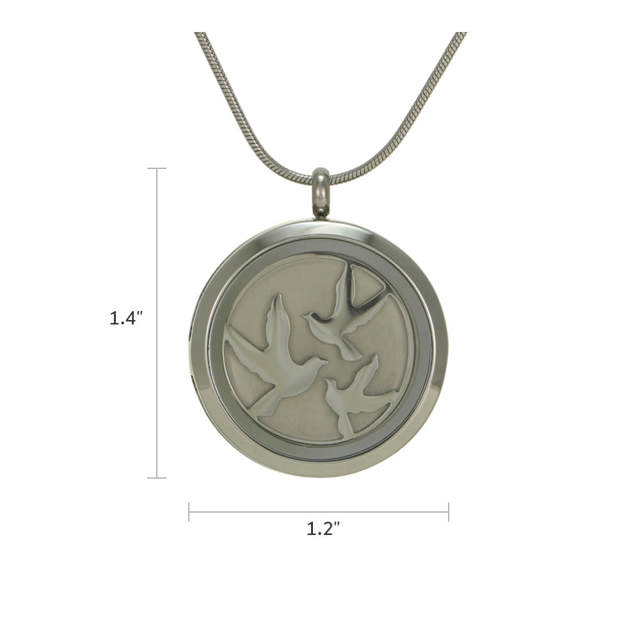 Pewter Round Hinged Birds Pendant